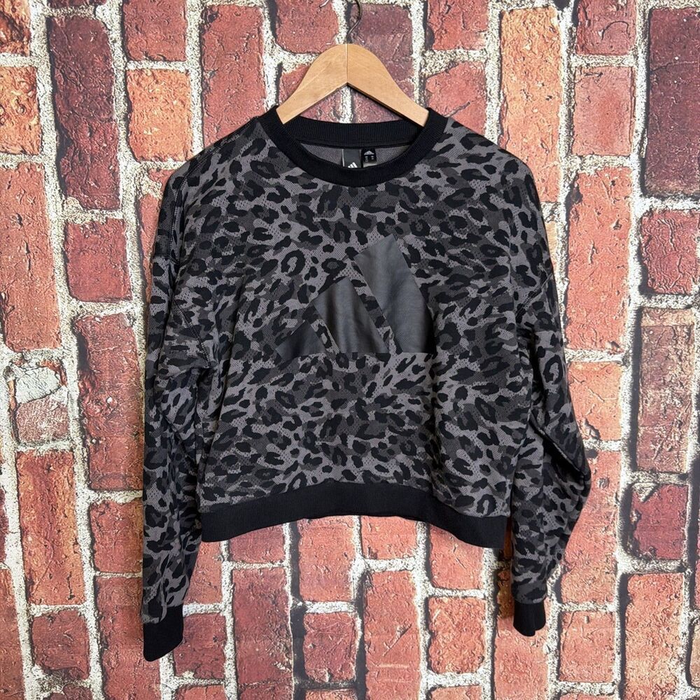 Adidas Sweatshirt Womens XS Black Trefoil Camouflage Cropped Pullover